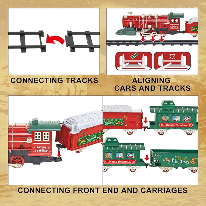 Train Set - Train Set for Toddlers w/Music Light & Smoke, Christmas Train Sets for Around The Tree, Train Toys for Kids 4-7, Christmas Train for 3 4 5 6 7 8 Year Old Boys Girls Kids Birthday Gift