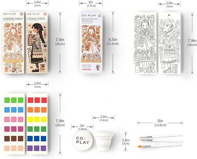COIPLAY 648 Color Blocks Watercolor Paint Set, 52-Bookmarks, 3 Brushes, Silicone Cup, Fairytale Princess Coloring Books, for All Ages, Travel-Friendly, Easy to Use,No Mess, All in One, Art Supplies