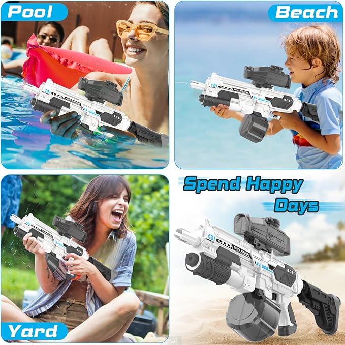 Electric Water Gun with 1350CC Large Capacity, 32FT Long Range Auto Suction Water Guns for Adults, Squirt Gun Water Blasters for Kids Adults Beach Pool Outdoor Party Water Toys Gift White