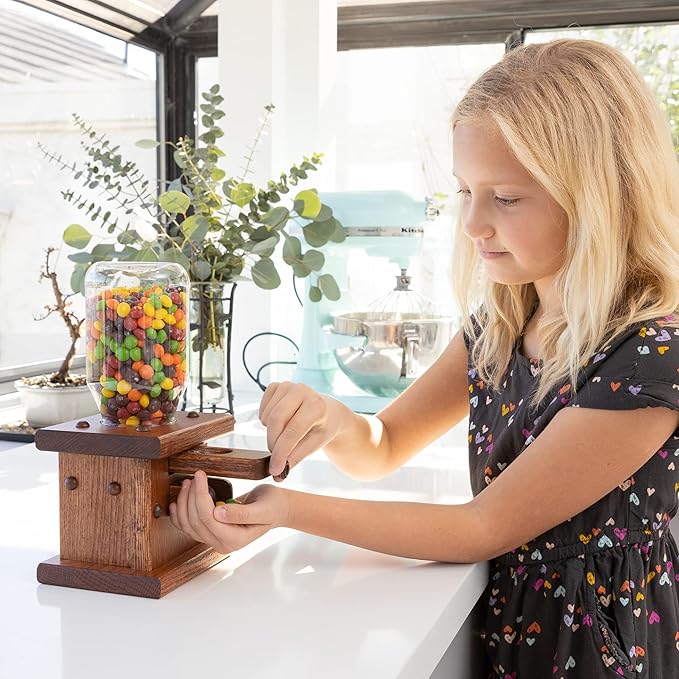 Peaceful Classics Wooden Candy Dispenser - Amish Handmade Containers & Storage For Gummy Or Peanut- Wood Storage Gumball Machine For Skittles Or M&Ms - Cereal Dispenser Countertop (Antique Slate)