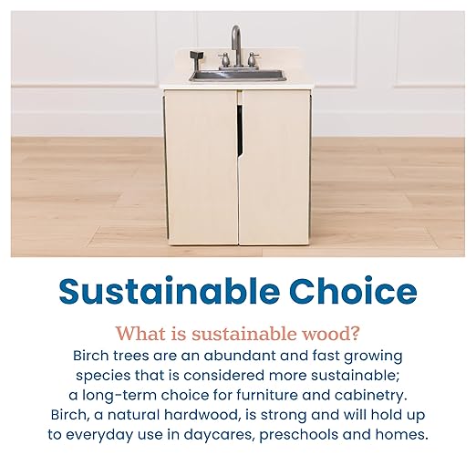 ECR4Kids Play Kitchen Sink, Wooden Playset, White Wash