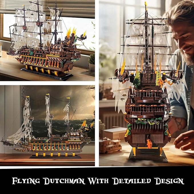 Mould King 13197 Pirate Ship Building Toy, MOC Flying Dutchman Model Ship Boat, Toy Building Sets for Adults, Halloween Decor Christmas Birthday Gifts for Teens Collections (4364 Pieces)