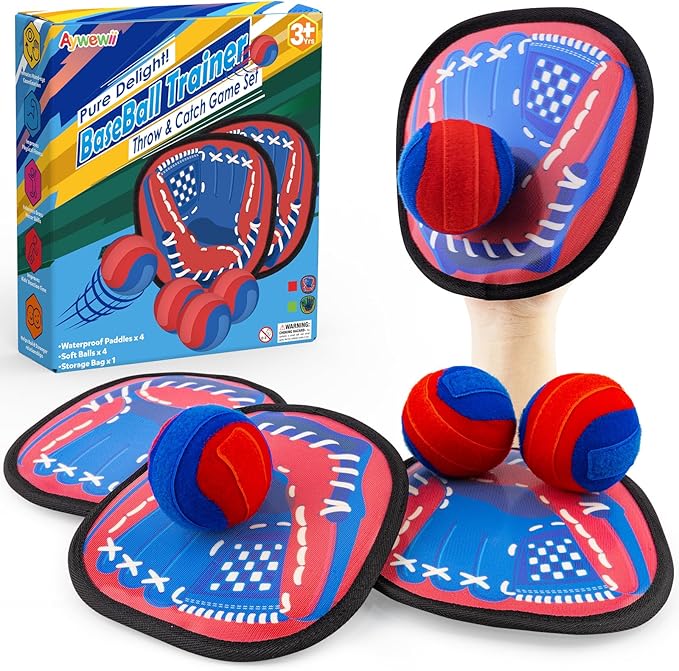 Aywewii Toss and Catch Ball Set Outdoor Beach Pool Toys for Kids Games Baseball Ball Catch Game Toddler Toys Games Gifts for 3 4 5 Year Old Boys Girls Birthday Gifts Easter Basket Stuffers