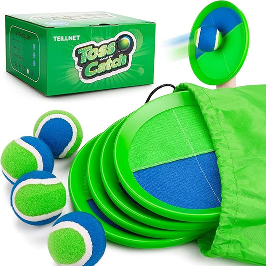 Toss and Catch Ball Set for Toddlers, Kids and Adults - 4 Pack - Kids Toys Outdoor Indoor - Sturdy & Water-Resistant, Great Game for Beach, Pool and Yard - Classic Gift for Boys Girls