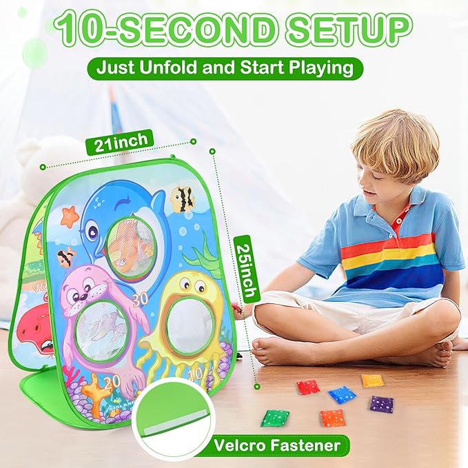 5-in-1 Bean Bag Toss Game for Kids, Animal Corn Hole Outdoor Toy for Toddler, Outside Yard Party Lawn Backyard Games Birthday Gift for Boy Girl Age 3 4 5 6 7 8