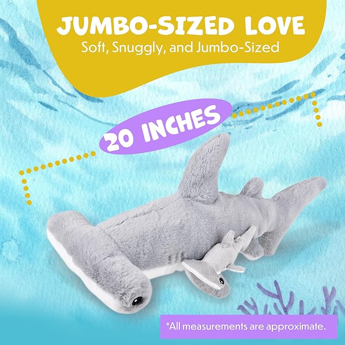 Mom and Baby Stuffed Animals for Boys & Girls, Safari Baby Shower Decorations, Nursery Decor, Zoo Animal for Toddlers, Quality Realistic Toy for Kids, Cute, Soft, Huggable, Squeezable (20" Hammerhead)