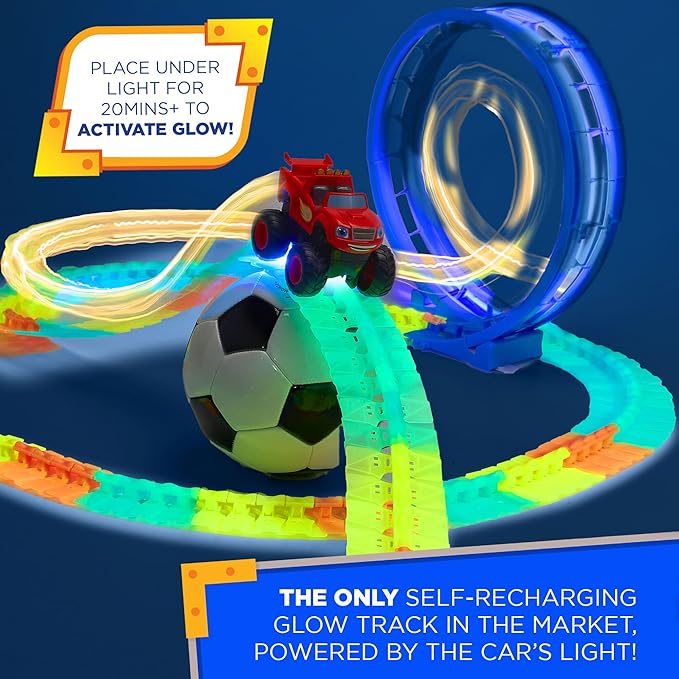 Blaze and The Monster Machine Race Track Set - 117-Piece STEM Playset with Flexible Glow Tracks - Official Nickelodeon Toys for Kids Ages 3 to 8 - Birthday Gifts for Boys & Girls by JitteryGit
