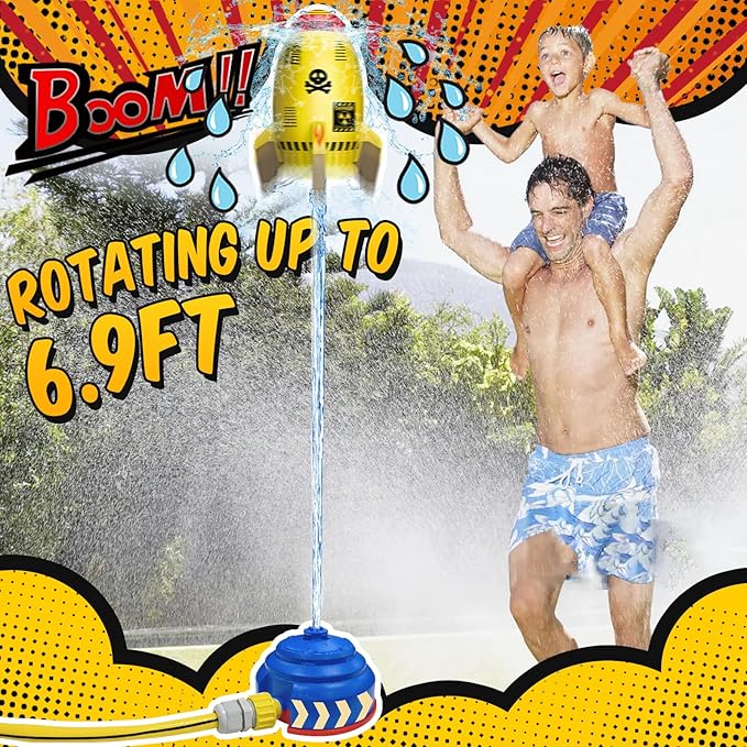 Outdoor Water Sprinkler Toys for Kids, Summer Water Rocket Sprinkler Launch Toys for Kids, Ideal Holiday Backyard Lawn Game Water Toy Birthday Gift for Boys Girls 3 Years and Up (Yellow)