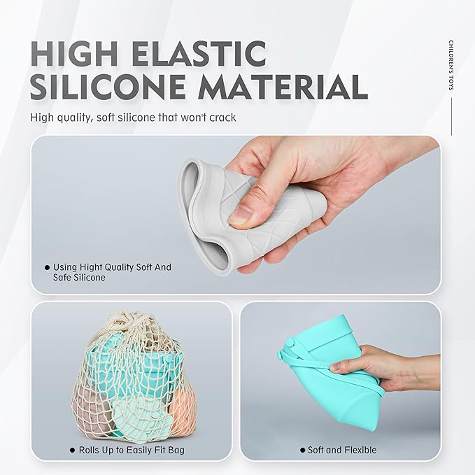 MarcZero 17Pcs Silicone Beach Toys,Modern Baby Beach Toys,Travel Friendly Beach Set,Silicone Bucket, Watering Can, Shovel, 12 Sand Molds, Beach Bag,Silicone Sand Toys for Toddlers, Kids (Mint Green)