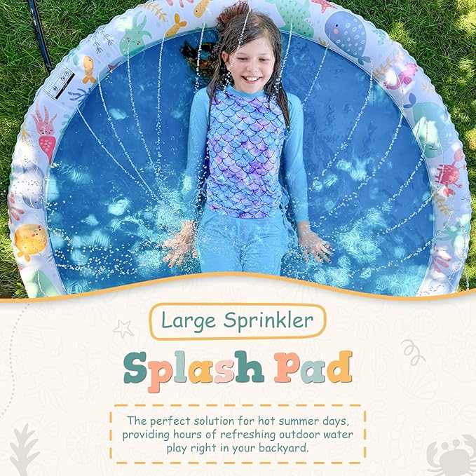 Splash Pad Sprinkler for Kids β Large 66" Non-Slip Pad, Fun Outdoor Water Toy, Toddlers and Children Ages 1-8, Durable Splash Pads for Backyard, Summer Activities, and Playtime, Best Way to Cool Off