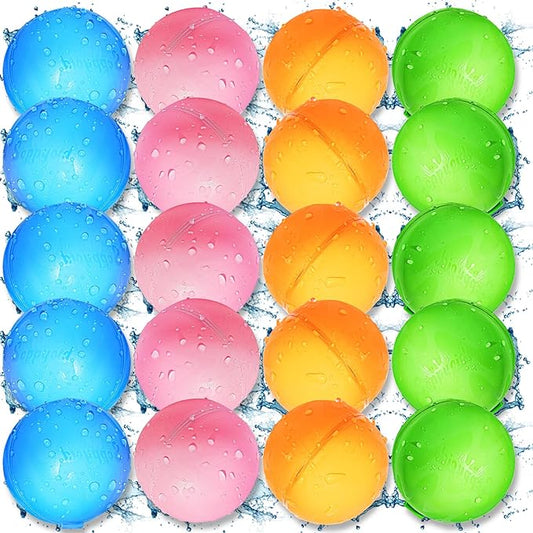 SOPPYCID 20PCS Reusable Water Balloons, Pool Beach Toys for Kids, Summer Fun Outdoor Water Toys Games for Kids Adults Outside Play, Backyard Swimming Pool Party Supplies