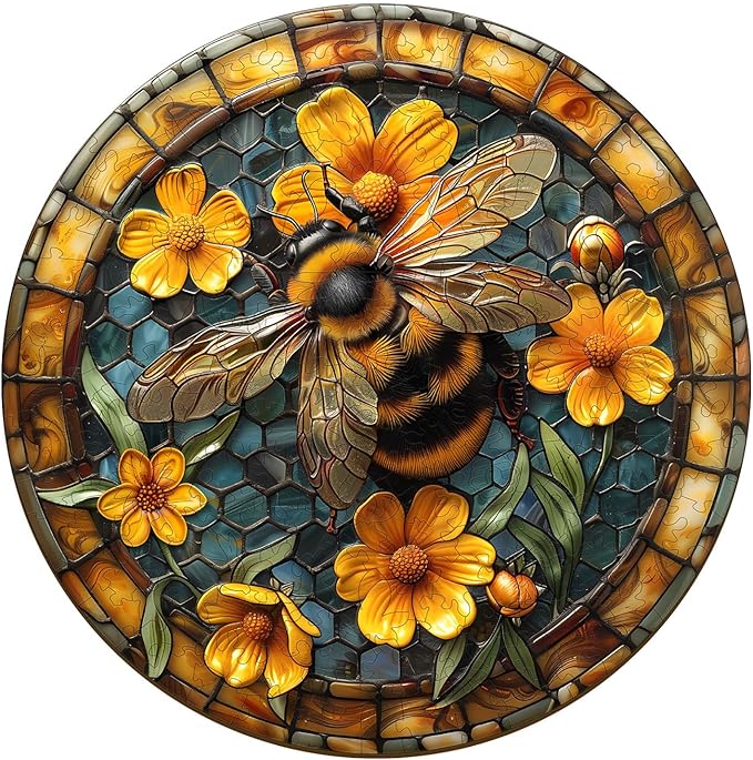Wooden Puzzles for Adults, Wooden Jigsaw Puzzles for Adults Kids, Leisurely Bee Unique Shaped Wood Puzzles Adult, Creative Birthday Gifts for Friends Family Game (11.4 * 11.4in 200pcs)