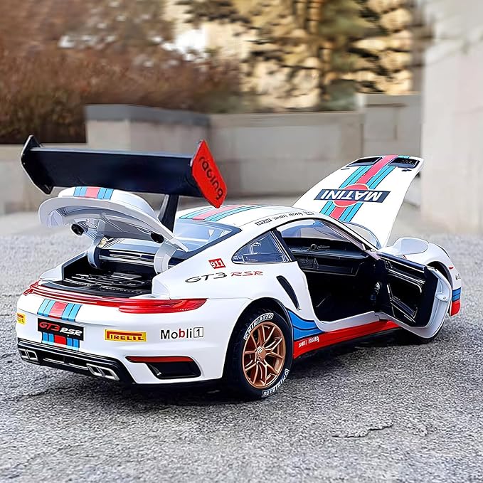 Toy Cars Porsche 911 GT3 RS RSR Turbo S Diecast Model Cars,Pull Back Car with Light and Sound Sports Race Car for Boys Age 4-7 Gifts White Blue
