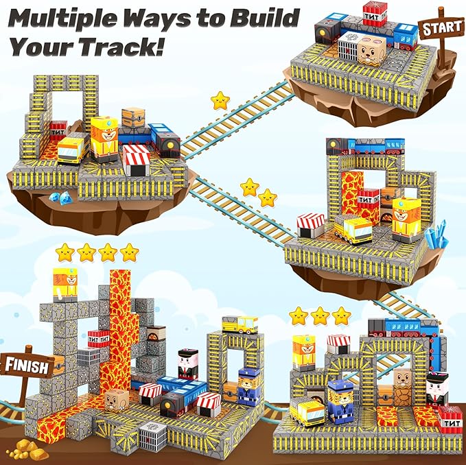 Magnetic Blocks - Build Mine Magnet World Mine Train Track Set, Magnetic Building Blocks Toddler Toys STEM Sensory Outdoor Toys for 3+ Year Old Boys & Girls, Kids Toy for Ages 4-6 6-8 5-7