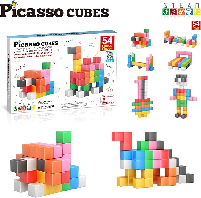 PicassoTiles Magnet Cube Building Blocks 1.2" 3CM Magnetic Cubes Toy Construction Building Educational Sensory Toys with Idea Booklet for School & Preschool Kids Boys Girls Toddlers PMC301