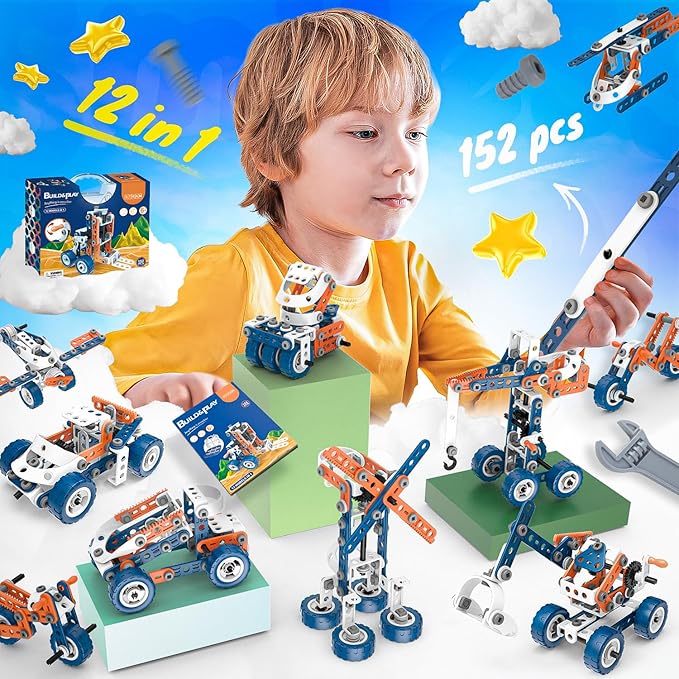 12 in 1 STEM Toys, SMIESSKIDDO 152 PCS Building Toys for Kids Ages 4-8 5-7 6-8 Educational Activities for Boys 4-6 8-10 Construction Creative Games Birthday Gifts for 4 5 6 7 8+ Year Old Boy Girl