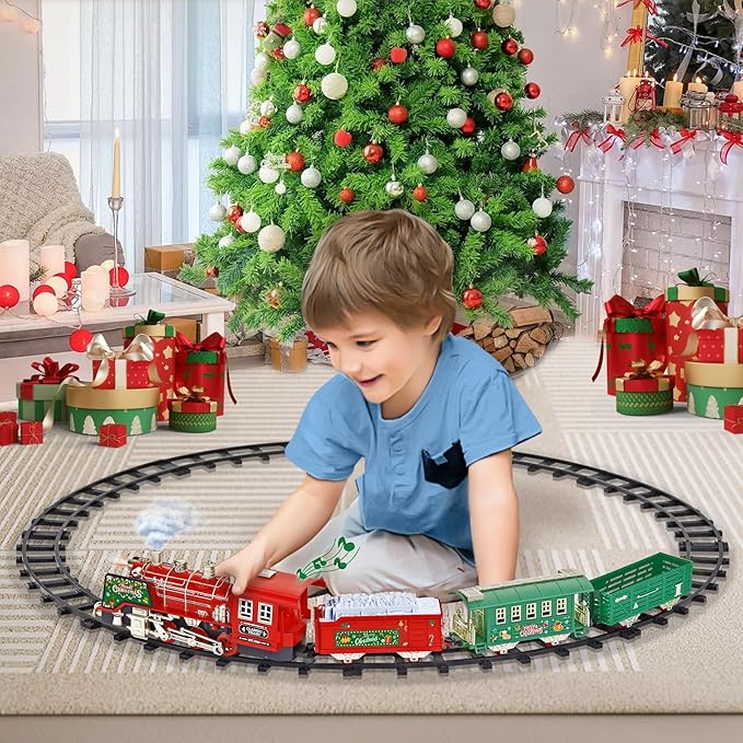 Train Set - Train Set for Under Christmas Tree - Remote Control Train Music, Light&Smoke 14 Pcs Track, Train Sets for Kids, Toddler Model Trains for 3 4 5 6 7 8 9 Years Old Boys, Girls, Birthday Gifts