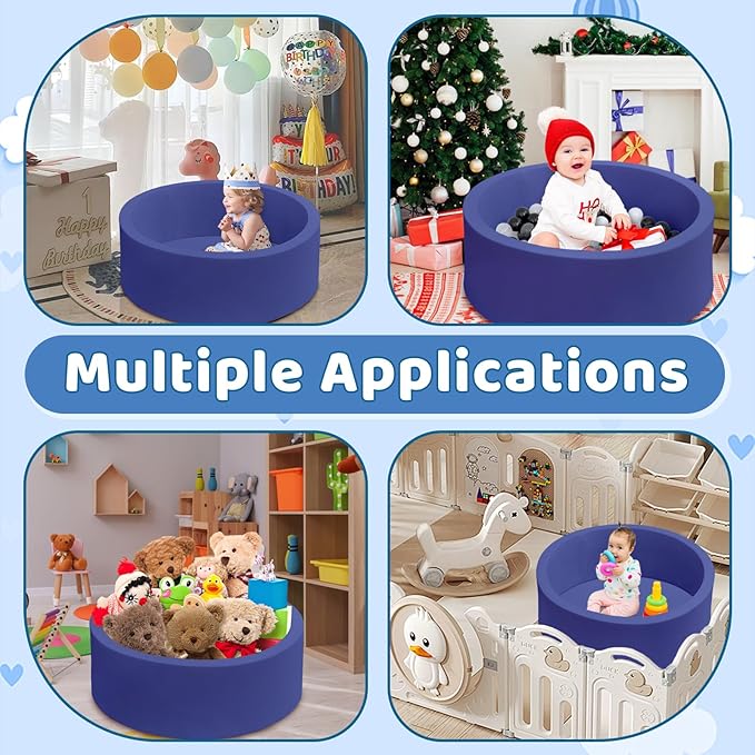 Baby Ball Pit 35.4" Soft Round Memory Foam Ball Pits NOT Included Balls Indoor Outdoor Playpen for Babies Toddlers Kids Great Gift for Girls Boys, Dark Blue