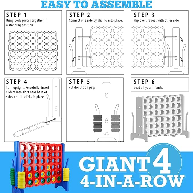 Giant 4 in a Row Connect Game + Storage Carry Bag - 4"-Feet Wide X 3.5"-Feet Tall - Oversized Jumbo Sized Entertainment for Outdoor/Indoor Play for Kids & Adults - Durable Waterproof - UPDATED VERSION