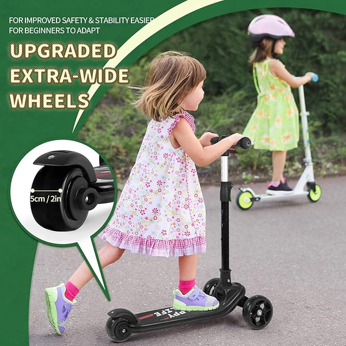 Besrey Kick Scooter for Kids Ages 3-10, 3-Wheel Folding Scooter with Adjustable Height, LED Light Wheels, Extra Wide Deck for Outdoor Activities
