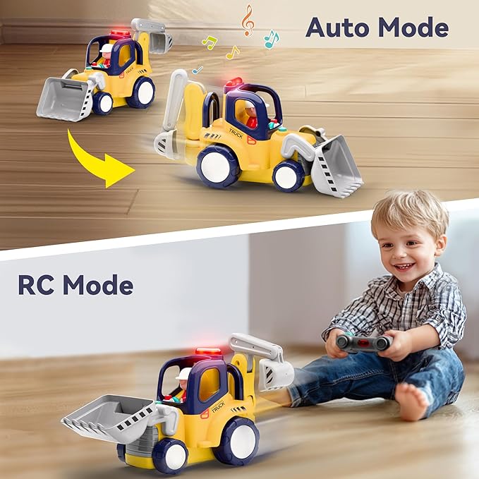 iPlay, iLearn Remote Control Construction Truck Toy for Toddlers 2-4, Baby RC Car Toys W/Light Sound, Backhoe Loader Play Vehicle, Birthday Gift 18 24 Month Infant, 2 3 4 5 Year Old Boy Girl Children