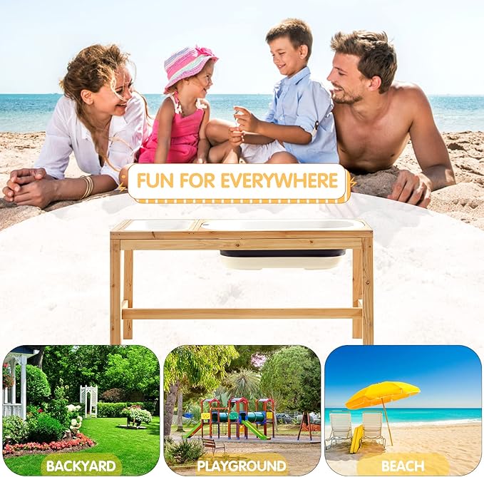 Beright Outdoor Wooden Sensory Table, Toddler Play Sand Table with 2 Storage Bins, Perfect for Kids' Outdoor Activities