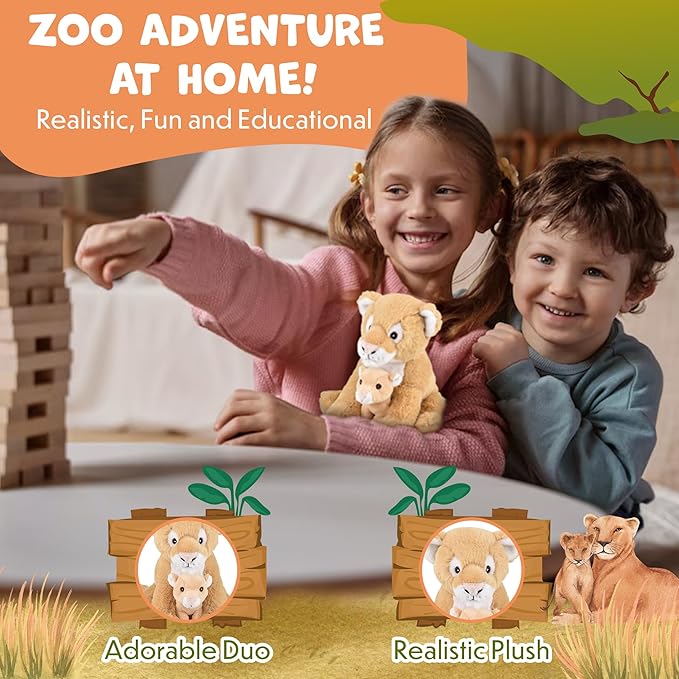 Mom and Baby Stuffed Animals for Boys & Girls, Safari Baby Shower Decorations, Nursery Decor, Zoo Animals for Toddlers, Quality Realistic Toys for Kids, Cute, Soft, Huggable, Squeezable (9.5" Lioness)