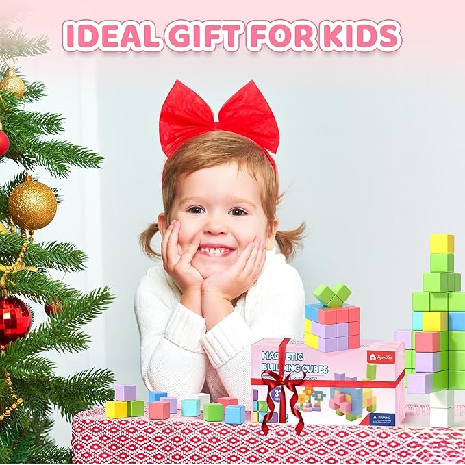 64PCS Magnetic Blocks Set, Magnet Building Blocks with Toy Figurine and Storage Bag for Kids Gifts, STEM Educational Preschool Sensory Toys for Toddlers Boys Girls Ages 3 4 5 6 7 8 +(Macaron Color)