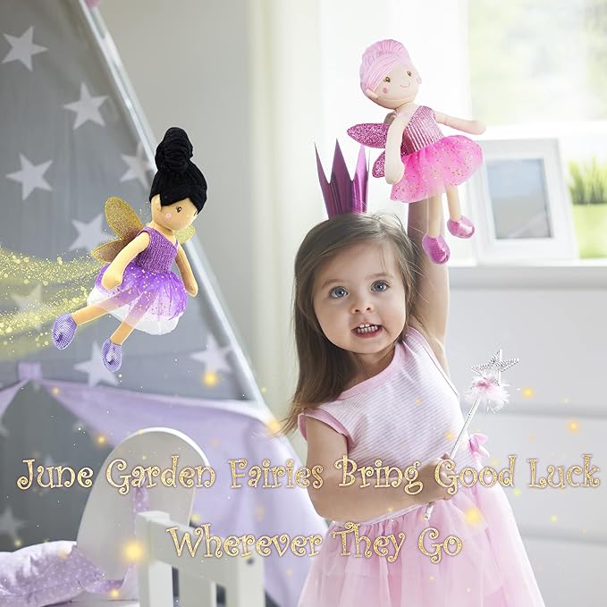 June Garden 12" Enchanted Garden Fairy Doll Violet - Plush Stuffed Soft Doll Girl Gift - Purple Outfit and Wings