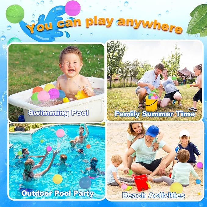 98K Reusable Water Balloons 12Pcs with Mesh Bag, Self Sealing Silicone Ball Latex-Free, No Clean Hassle, Easy to Fill, Summer Toys Water Toy Swimming Pool Beach Park Yard Outdoor Games Party Supplies