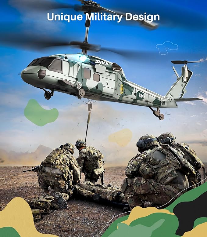 SYMA RC Military Helicopter S54H for Kids - One-Key Start/Landing, Altitude Hold, Upgraded Protection System, 3.5 Channel Toy for Boys and Girls