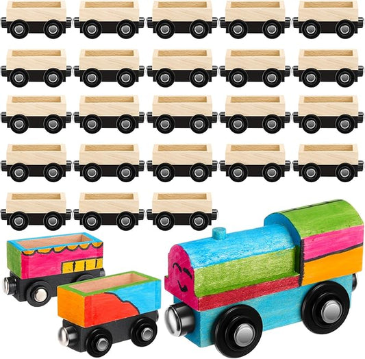 Lenwen 26 Pcs Unpainted Magnetic Wooden Trains Cars Unfinished Party Favors Wood Train Set for Birthday Party Supplies Paint Project Craft DIY Decorations(Load Style)