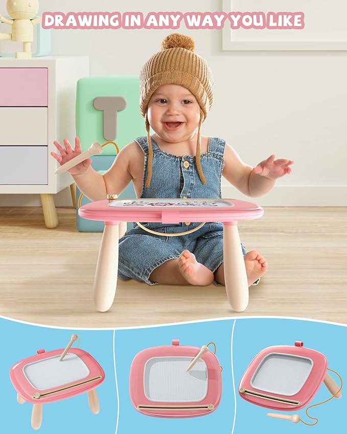 Kikapabi Toys for 1 2 Year Old Girl, Magnetic Drawing Board for Early Learning, Birthday/New Year Gift for Baby Boys, Doodle Board Kids Toddlers 1-3(Pink)