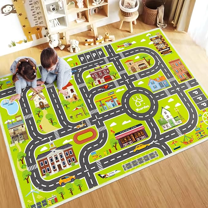 Kids Carpet Car Rug Play Mat, Road Rug, ABC Rugs Play Learn and Safely Extra Large Thickand Non-Slip, Car Carpet for Kids Playroom, Kids Bedroom (2.6x4ft)