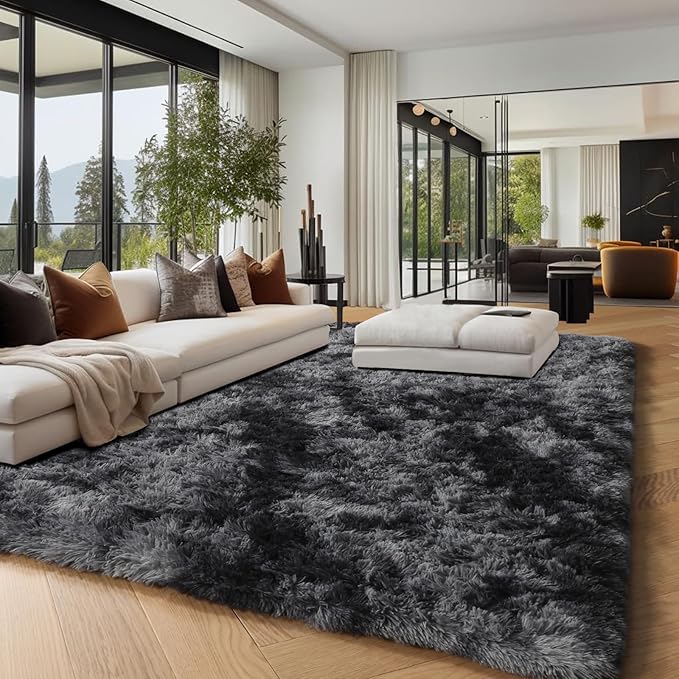 PAGISOFE Dark Grey Large Area Rugs for Living Room Carpet, 8x10 Rug, Big Fluffy Modern Area Rug, Shaggy Indoor Soft Rugs for Playroom, Men, Women, Kids Bedroom Rug, Home Decor, Plush Fuzzy Shag Rug