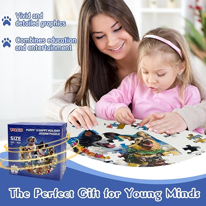 Puzzles for Kids Ages 4-6, 100 Piece Puppies Kids Floor Puzzles with Beach & Marine Animals, Perfect 7 Year Old Boys Girls Gifts, Large Jigsaw Puzzles for Children's Learn and Play
