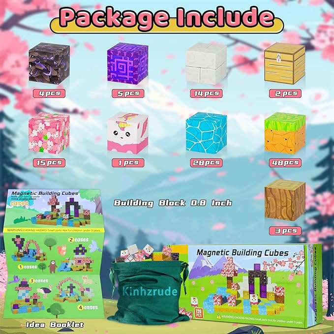 Magnetic Blocks - 120PCS Toy Build Set, Magnetic Building Blocks STEM Sensory Toys, Creative Kids Gift for 3+ Year Old Boys Girls (Cherry Blossom)