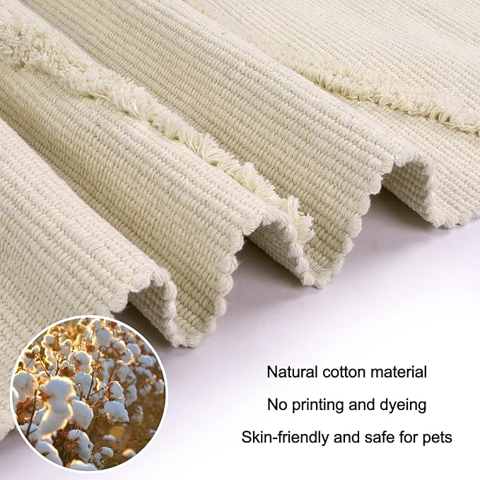 OJIA Boho Area Rug 3'X5', Washable Rugs Entryway Rug Cotton Woven Bedroom Rug Farmhouse Accent Throw Rugs Bohemian Tufted Sun Rug Floor Carpet for Laundry Living Room Kitchen