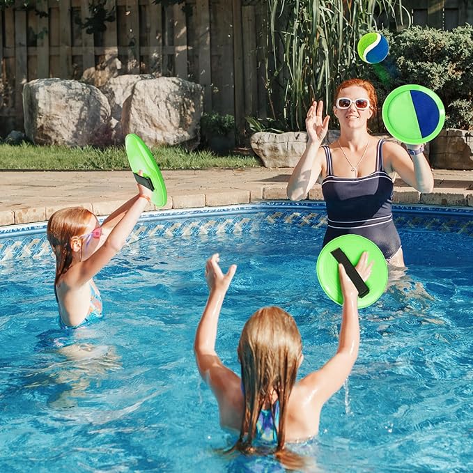 Toss and Catch Ball Set, Pool Beach Outdoor Toys Games for Kids Ages 4-8-12, 4 Paddles 4 Balls and Storage Bag, Summer Yard Outdoor Game for Adult Family, Birthday Easter Gift for Kids