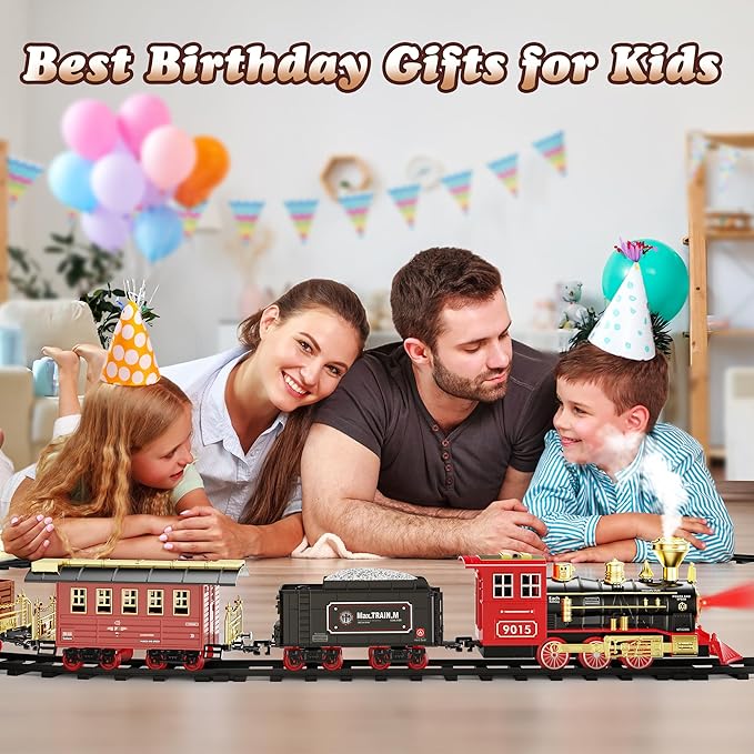 Hot Bee Train Set - Train Toys for Boys with Smokes, Lights and Sound, Toy Train Set for Under Christmas Tree, Toddler Model Trains for 3 4 5 6 7 8+ Years Old Kids Christmas Toys Gifts