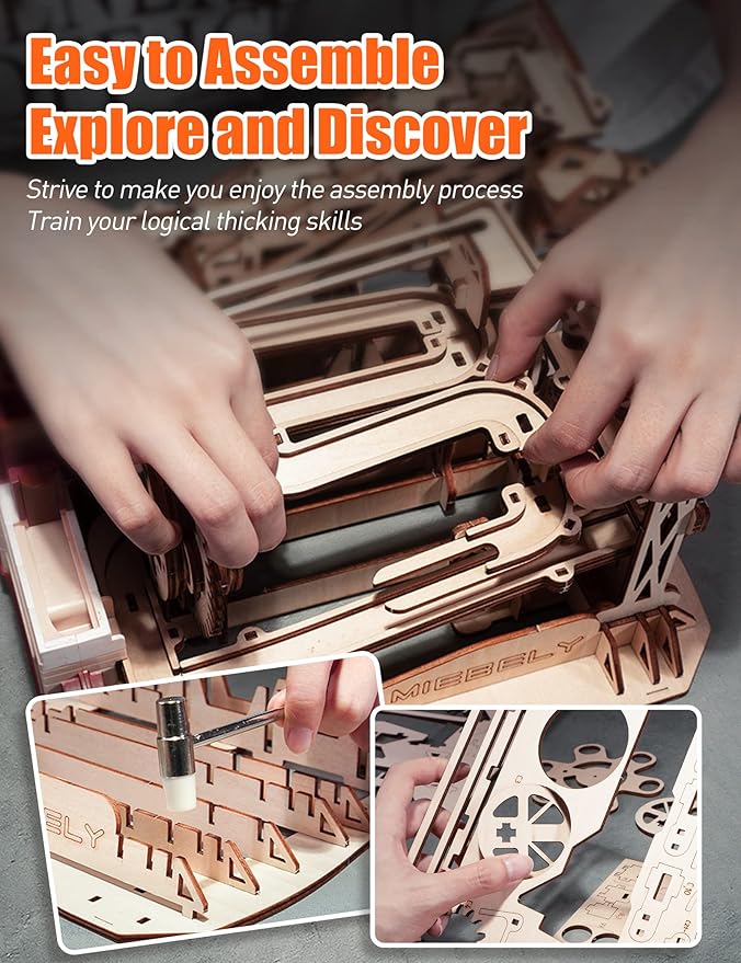 MIEBELY 3D Wooden Puzzles for Adults, 235 Pieces 3D Puzzle DIY Wood Marble Run Model Kits, Electrical Mechanical Gear W/Motor Building Kit, 3D Puzzle Creative Home Decor & Gift for Men/Women