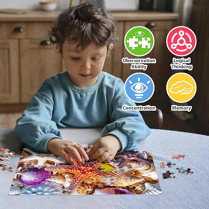 4-Pack Puzzles for Kids Ages 6-8 8-10 Year Old - Cats Dogs Starfish Flower, Large Piece Puzzle for Seniors Adults, 100 Pieces Puzzles for Kids Ages 4-6, Learning Educational Toys for Boys and Girls