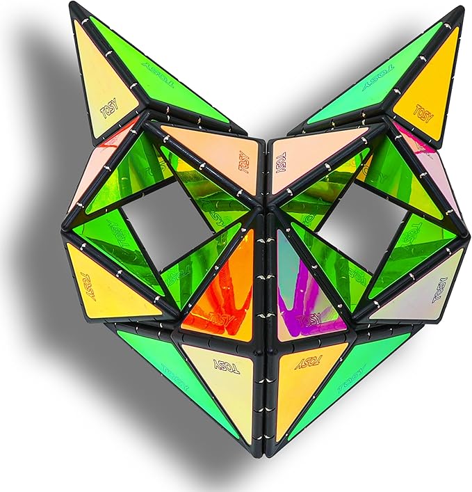 TOSY Magnet Pyramid Glow - 1 Cube Transforms into 1 Billion Shapes, 12 Pieces, 243 Rare Earth Magnets, Glowing, Holographic Design Magnet Tiles Creative Puzzle STEAM Toy