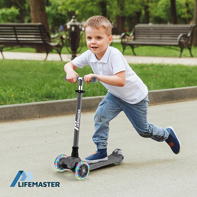 Kids Scooter – Children and Toddler 3 Wheel Kick Scooter – LED Wheel Lights Illuminate When Rolling– Adjustable Handlebar – Indoor and Outdoor