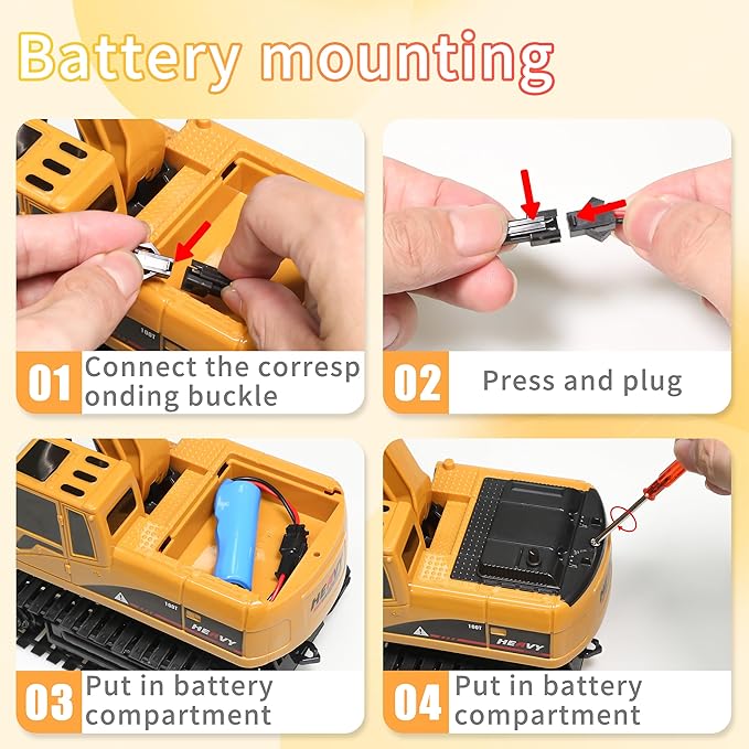 AISYAH Remote Control Excavator and Construction Bulldozer Toy Set - RC Construction Vehicles Toy with Barricades, Road Signs, Simulated Rocks, Lights and Sounds, Present for Toddlers 6-12 Year Kids