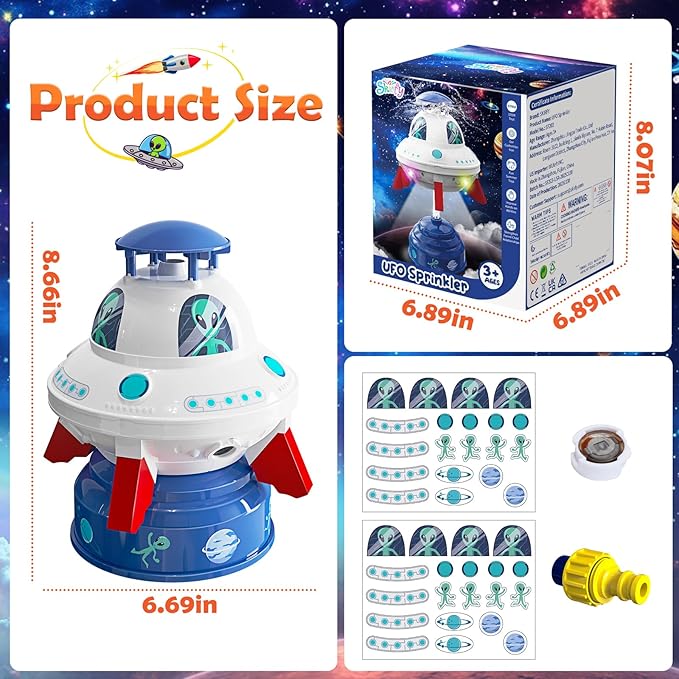 Skirfy UFO Water Sprinkler for Kids Toys,Outdoor Summer Water Rocket with Light Up Liftoff 9-16ft & Spin,Water Toy Backyard Lawn Birthday Gift for Gilrs Boys Age 3 4 5 6 7 8 Year Old