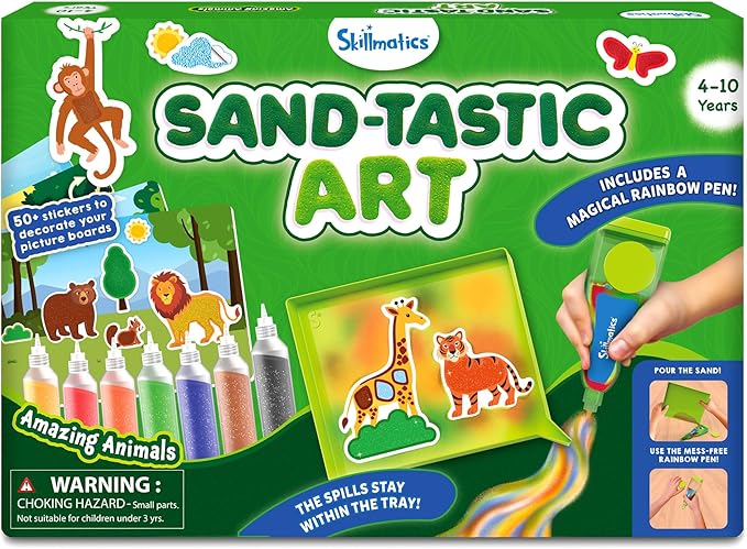 Skillmatics Sand Art Activity - Animals, Create & Stick 50+ Colorful Stickers, Creative Craft Kits & Supplies for Kids, Gifts for Girls & Boys Ages 4, 5, 6, 7, 8, 9, 10