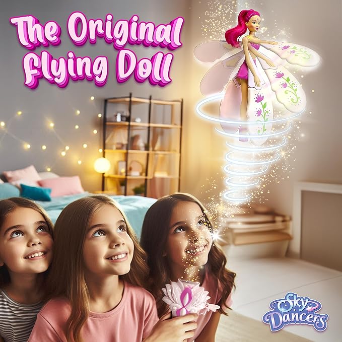 Sky Dancers Fuchsia Fantasy – The Original Flying Doll Toy – Pull String Powered, Use Indoors or Outdoors, No Batteries Required, Gift for Kids 6+