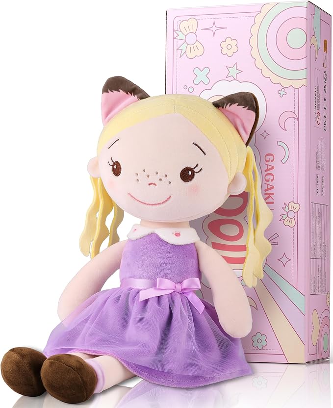 Soft Baby Doll Toys (16'') for Girls, My First Baby Rag Dolls for 1 Year Old Girl Birthday Gift Plush Doll Toys Machine Washable Baby Doll for Toddler Kids Infants - Kitten Girl