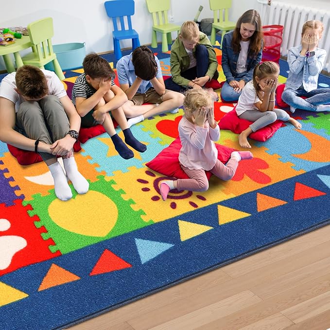 Classroom Rugs, Preschool Rugs for Classroom Elementary, School Learning Seat Area Rug, Non-Slip Educational Classroom Carpet, Washable Kids Rugs for Playroom Nursery (Style 1, 13'x 7'5")